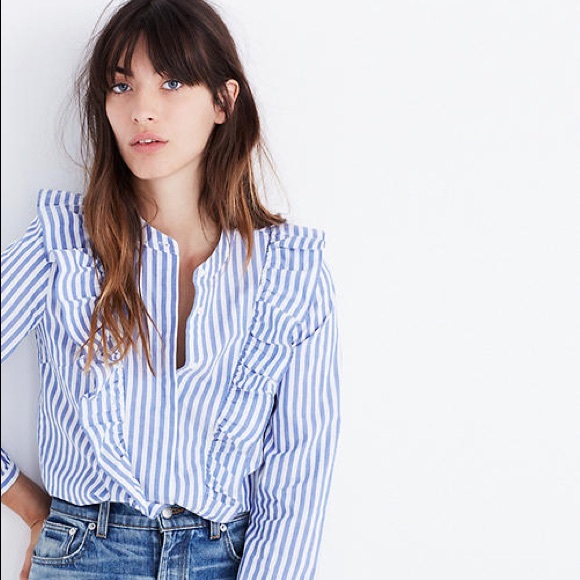 Madewell Tops - Madewell | Striped Ruffle Front Blouse